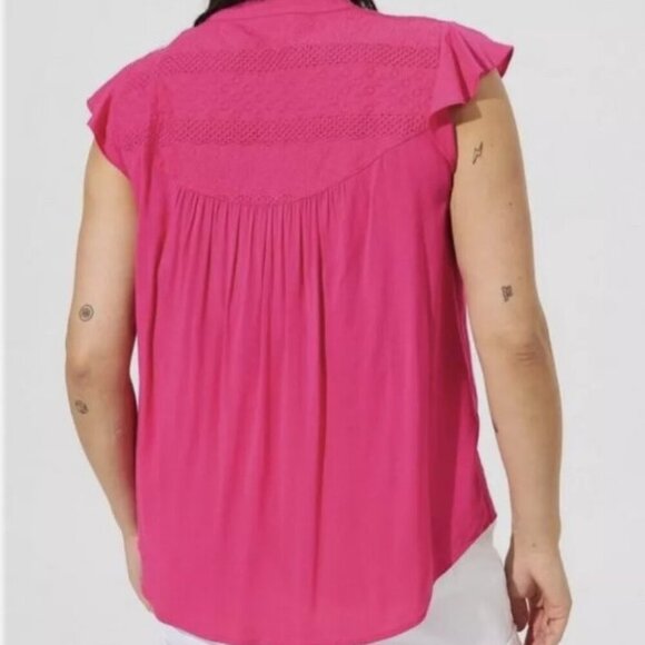 New Torrid Women’s Torrid Tie-Front Flutter Cap Sleeve Blouse Hot Pink Sz 2 - Picture 2 of 7